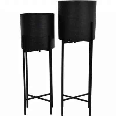 Clyde Floor Standing Matt Black Set of 2 Planters on Black Stands