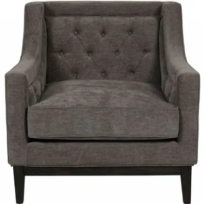 Theodore Buttoned Armchair in Warm Grey Fabric