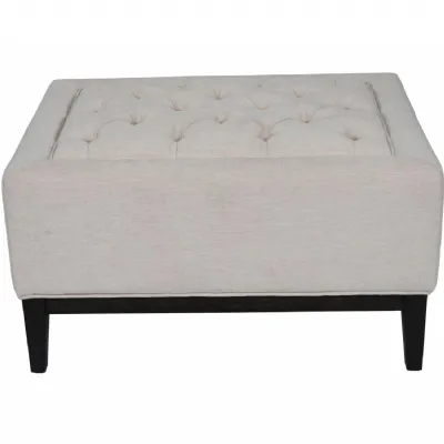 Theodore Buttoned Stool in Ivory Fabric 81x61cm
