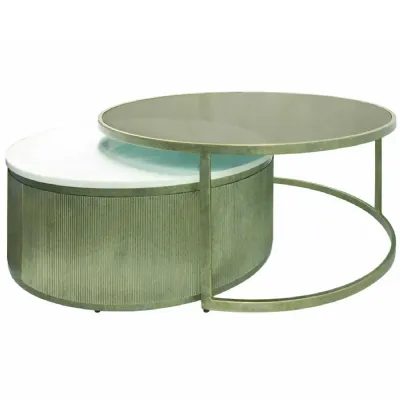 Belvedere Aged Gold Set of 2 Nesting Coffee Tables with Marble and Tinted Glass