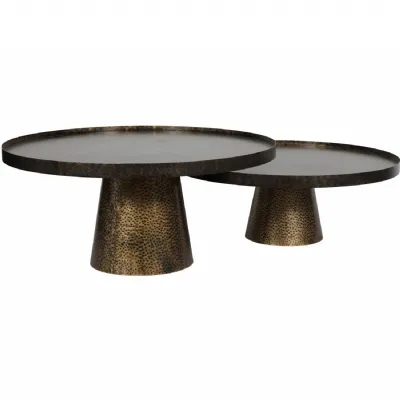 Sandbanks Set of 2 Iron Coffee Tables in Rustic Antique Gold