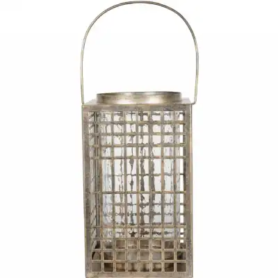 Barossa Fretwork Square Lantern in Aged Gold with Glass Flute 33cm