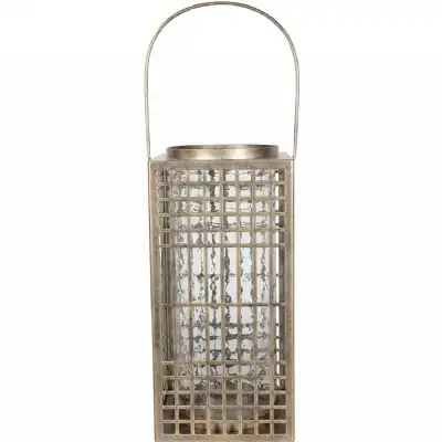 Barossa Fretwork Square Lantern in Aged Gold with Glass Flute 41cm