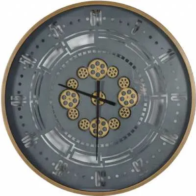 Manchester Industrial Round Gold and Grey Wall Clock 75cm