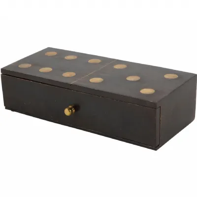 Columbia Small Wooden Domino Set in Storage Box Black, Brown, Dark Wood