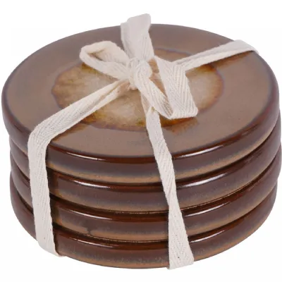 Medway Reactive Glaze Brown Coaster Set of 4 Brown, Orange