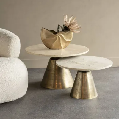 Clifton II Antique Brass and Light Travertine Coffee Table Large 75cm