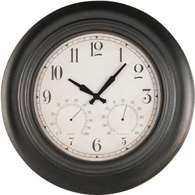 Outdoor Metal Clock with Temperature and Humidity Black 53.3cm