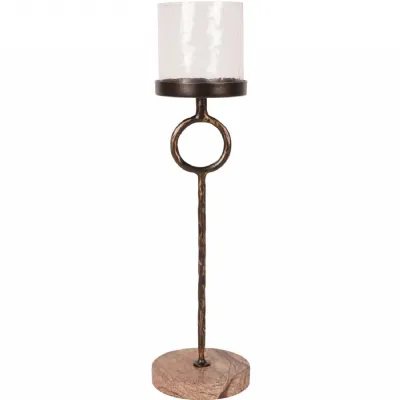 Rutland Table Hurricane Small 39cm Antique Gold, Brown