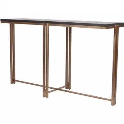 Dalston Black Sandblasted Wood and Champagne Frame Console Table