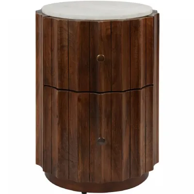 Carmel Curved Wooden Two Drawer Bedside with Marble Top