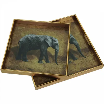 Elephant Decorative Set of 2 Nesting Trays