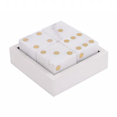 Harris Antique Brass and White Marble Dice Set