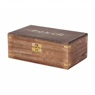 Pryce Mango Wood Poker Box with cards Brown