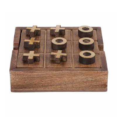 Pryce Mango Wood Noughts and Crosses And Solitaire Game Brown