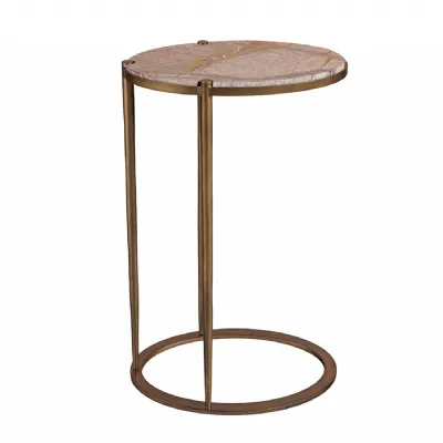Iota Oval Accent Table Forest Brown Marble Smoked Gold Frame Brown, Gold