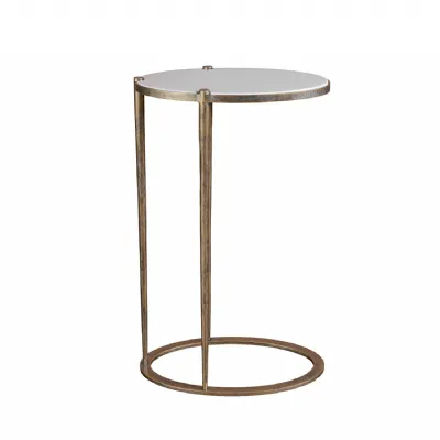 Iota Oval Accent Table White Banswara Marble Aged Champagne Gold, White