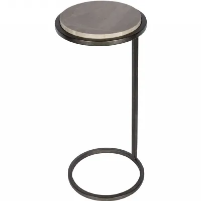 Iota Accent Table Grey Emperador Marble Aged Silver Frame
