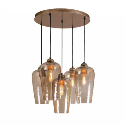 Belgrove 5 Light Cluster Pendant Brown, Gold