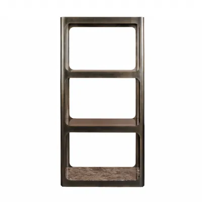 Thorpe II Smoked Bronze Metal and Glass Shelving Unit featuring Marble Bronze, Gold