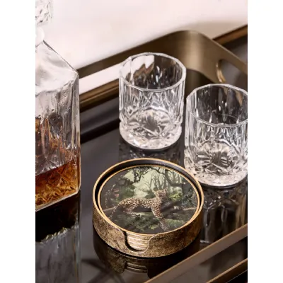 Lounging Leopard Set Coasters Gold, Green