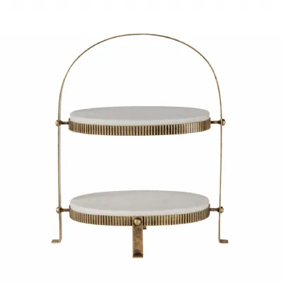 Belvedere Aged Gold Oval Two Tiered Stand White