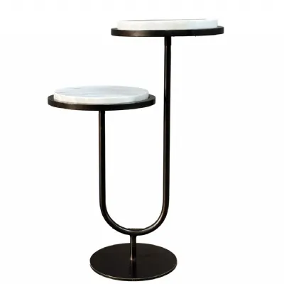 Marco Accent Table White Banswara Marble Bronze, White