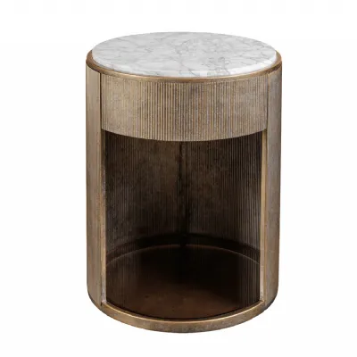 Belvedere Aged Gold Bed Side Table Gold, White