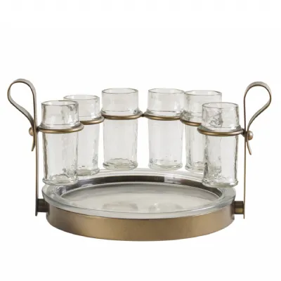 Merida Tequilla Set of 6 Shooter with Serving Tray Clear, Gold