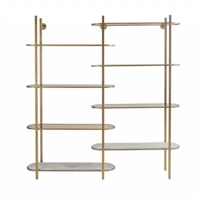 Belvedere Aged Gold Shelving Unit Gold, White