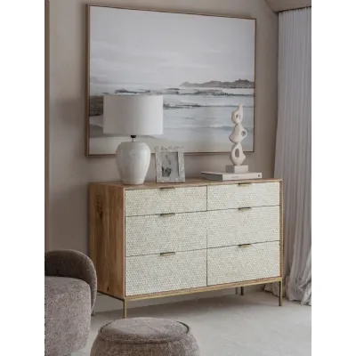 Nerida Bone Inlay Chest of Drawers Cream, Light Wood, Neutral