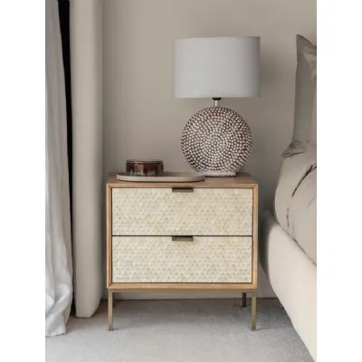 Nerida Bone Inlay Bedside Table Cream, Light Wood, Neutral