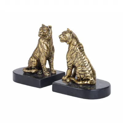 Kavari Tiger Granite Bookends Set of 2 Antique Gold, Black