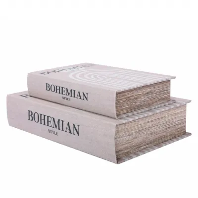 Bohemian Style Set of 2 Book Boxes Taupe