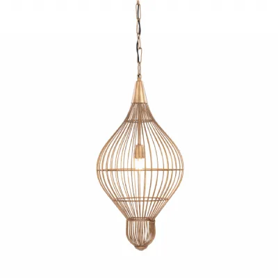 Mira Teardrop Wire Pendant Brass, Gold
