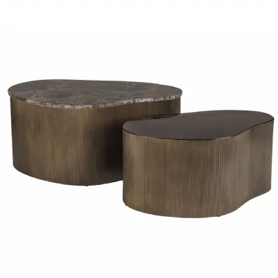 Cloud Marble And Glass Set of 2 Coffee Tables Brown, Gold
