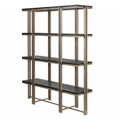 Dalston Sandblasted Mango Wood Shelving Unit Black, Gold