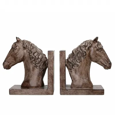 Delia Horse Bookends Brown, Taupe