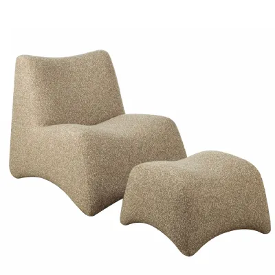 Bangkok Upholstered Occasional Chair and Stool Beige, Brown