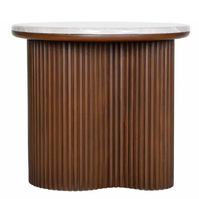 Whitwell Marble Top Fluted Wood Side Table 45cm