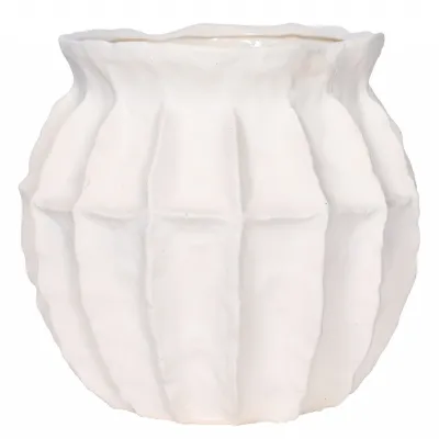 Kova White Ceramic Ribbed Squat Vase Large