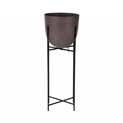 Samui Brown Stonewash Planter on Stand Tall 73cm