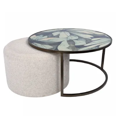 Savanna Leaf Coffee Table And Nesting Pouffe Black, White