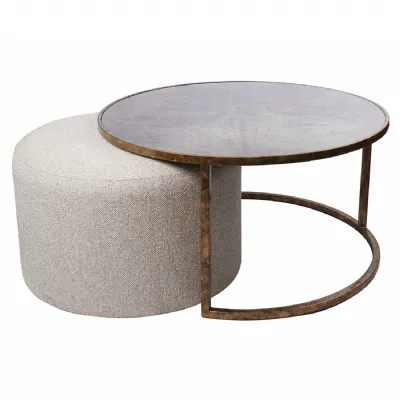 Atlas Coffee Table And Knotted Pouffe Black, White