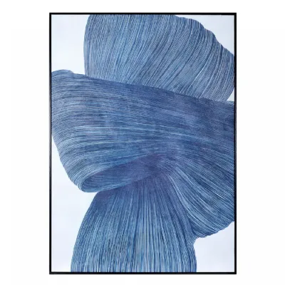 Indigo Flow Drift Textured Framed Canvas Wall Art 100x140cm