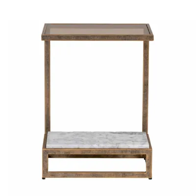 Alicia Two Tier Smoked Glass And Marble Side Table