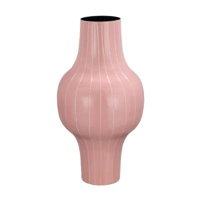 Alvera Pastel Pink Stripe Enamel Vase 41.5 Cm