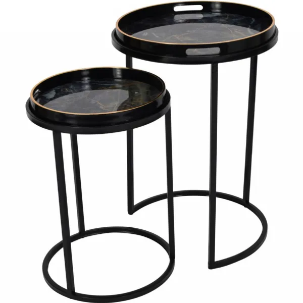 Vesuvius Black and Gold Set of 2 Side Tables