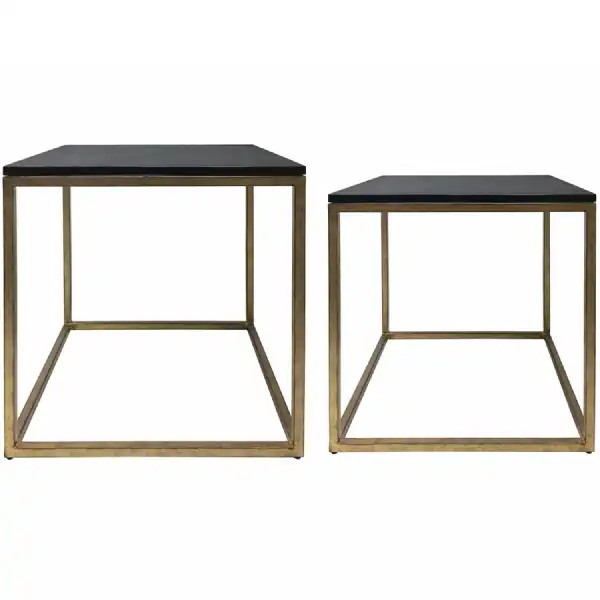 Kirkstone Iron Set of 2 Side Tables Aged Champ with Slate