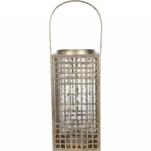 Barossa Fretwork Square Lantern in Aged Gold with Glass Flute 41cm